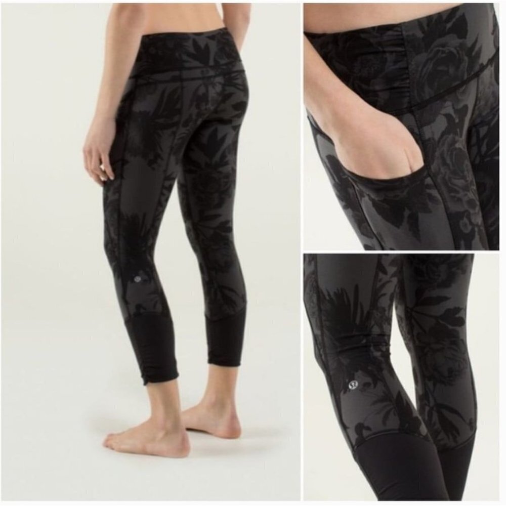 LULULEMON Practice Daily Crop Leggings in Brisk Bloom Black Soot Floral Print 6